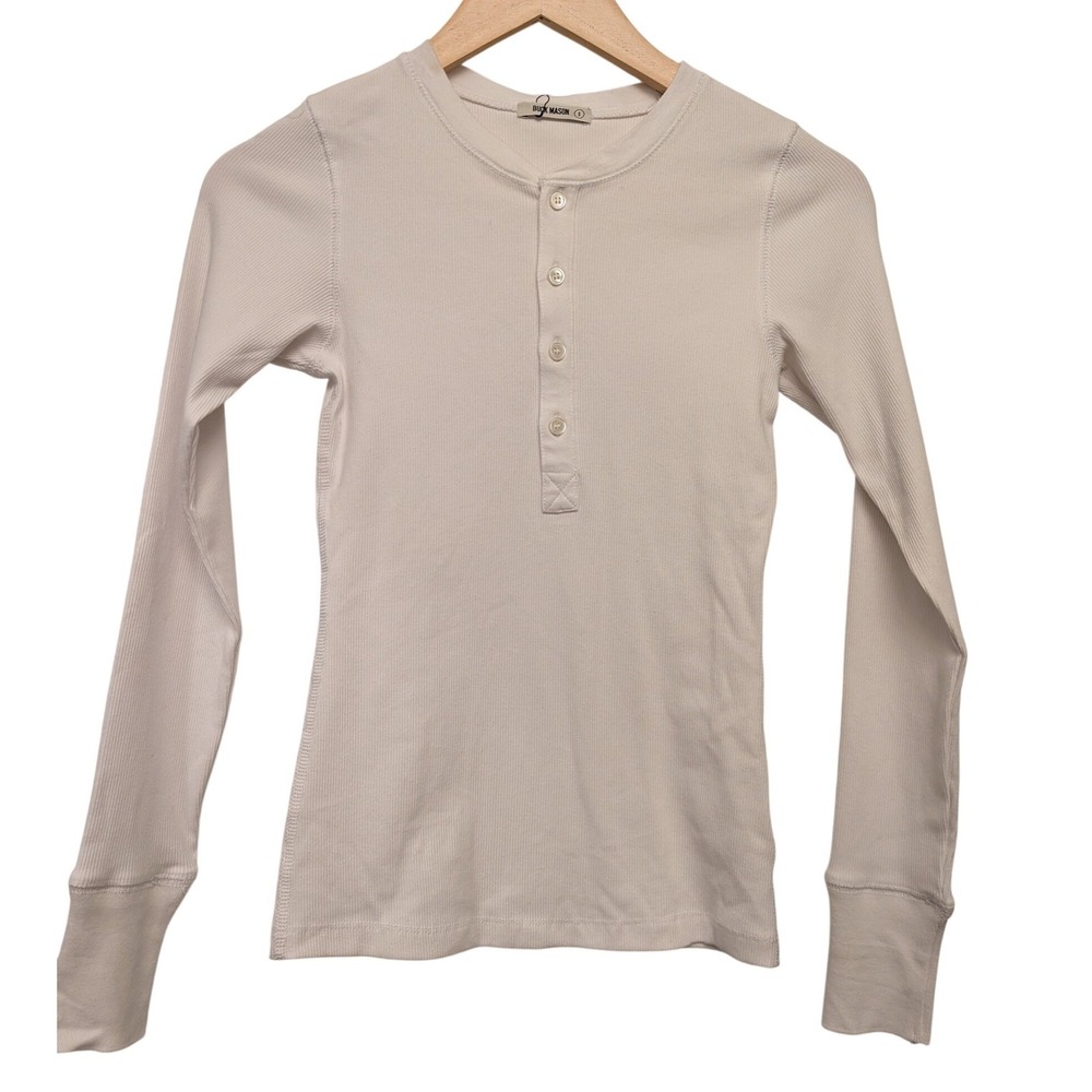 Buck Mason White Surplus Rib Henley Long Sleeve Top Small Minimalist Basic Fall